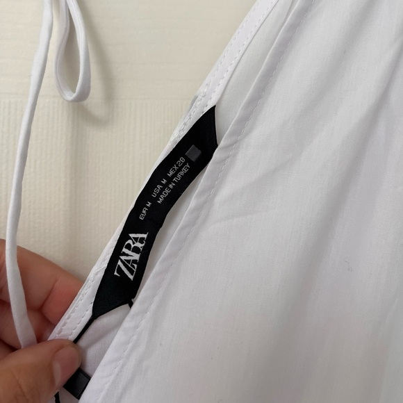 NWT ZARA White Cotton Midi Dress with Tie-Back M - Picture 7 of 15